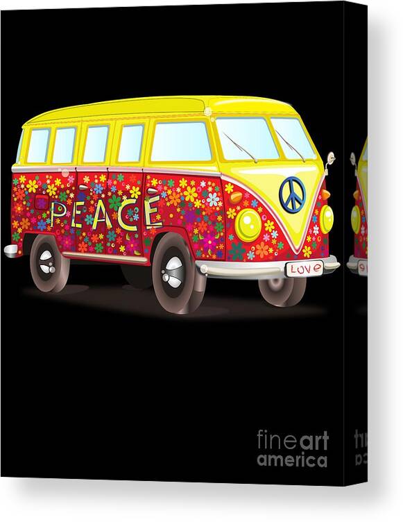 Cool Canvas Print featuring the digital art Peace And Love Hippy Van by Flippin Sweet Gear
