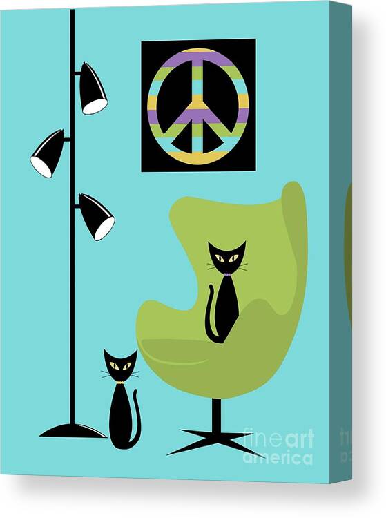 70s Canvas Print featuring the digital art Peace Symbol Green Chair by Donna Mibus