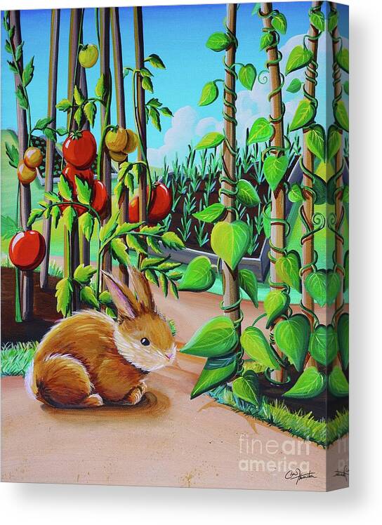 Peter Rabbit Canvas Print featuring the painting Peter In The Garden by Cindy Thornton