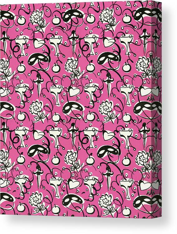 Alcohol Canvas Print featuring the drawing Pink and Black Mask Pattern by CSA Images