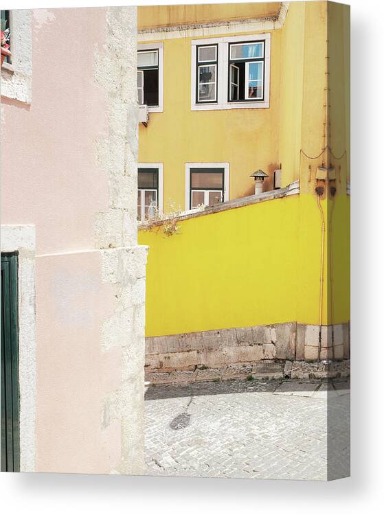 Lisbon Canvas Print featuring the photograph Pink and Yellow Corner by Lupen Grainne