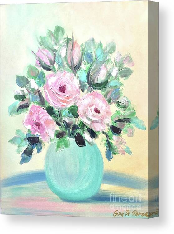 Rose Canvas Print featuring the painting Pink Roses by Gina De Gorna
