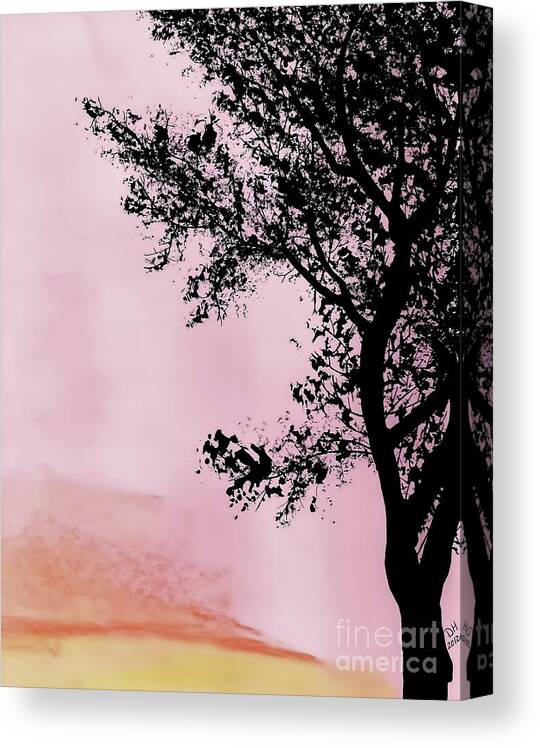 Sunset Canvas Print featuring the drawing Pink - Silhouette - Sunset by D Hackett