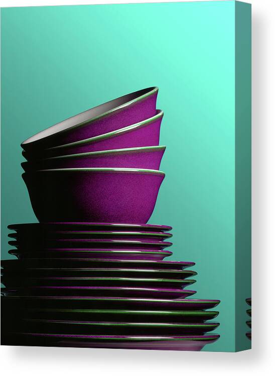 Purple Canvas Print featuring the photograph Plates And Bowls by Terry Mccormick
