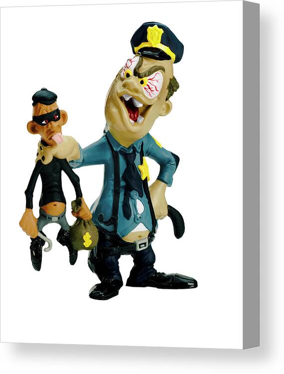 Adult Canvas Print featuring the drawing Policeman Grabbing Thief by CSA Images