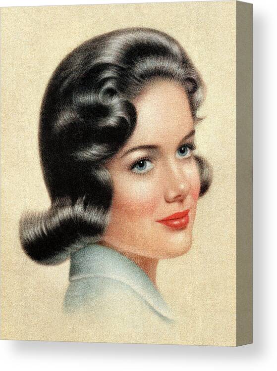 Adult Canvas Print featuring the drawing Portrait of Dark Haired Woman by CSA Images