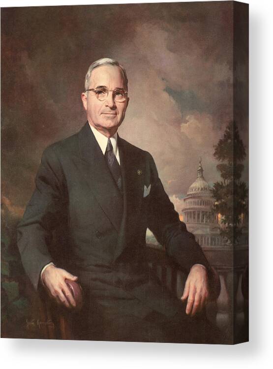 People Canvas Print featuring the photograph Portrait Of President Truman by Hulton Archive