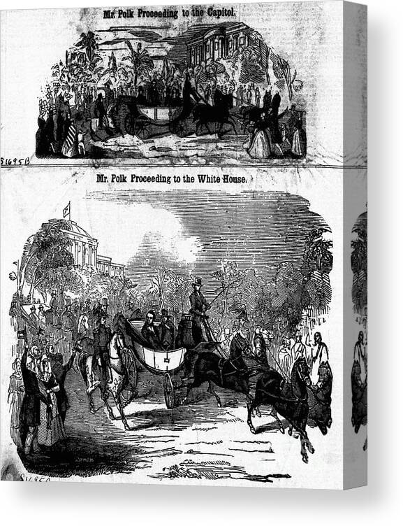 People Canvas Print featuring the photograph President Polk In Horse-drawn Carriage by Bettmann