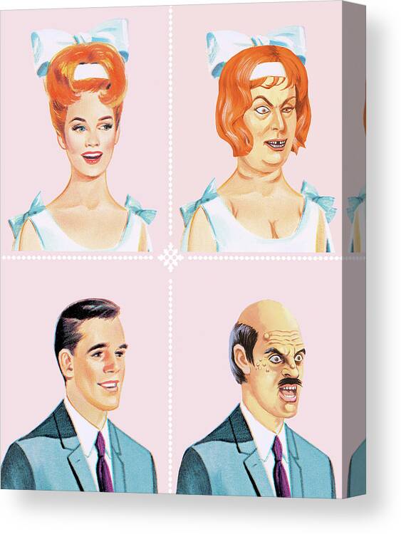 Adult Canvas Print featuring the drawing Pretty and Ugly Bride and Groom by CSA Images