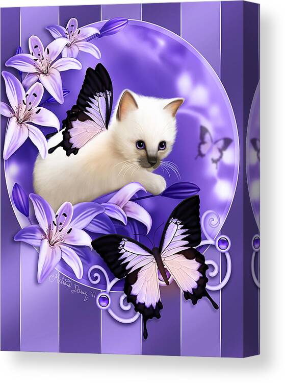 Fairy Kitten Canvas Print featuring the digital art Purple Lilies by Melissa Dawn