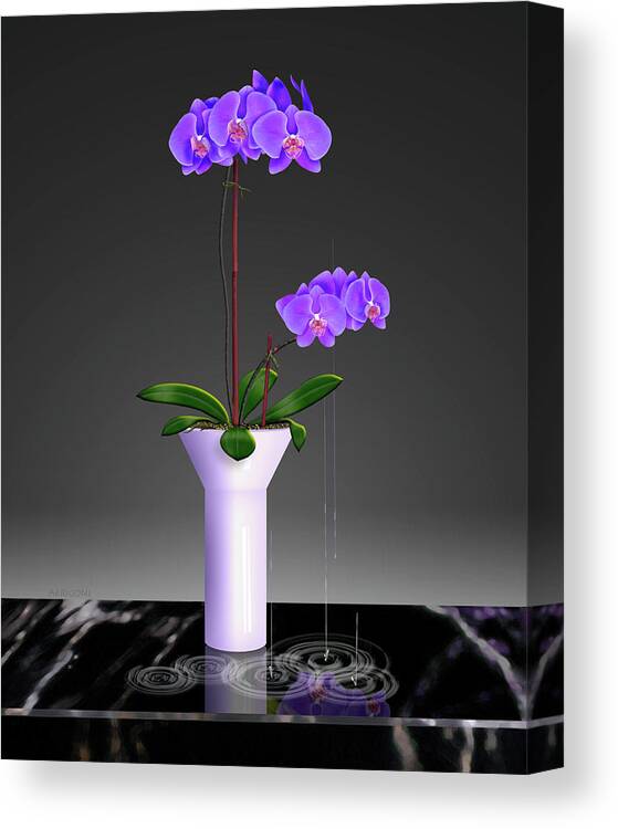 Phalaenopsis Orchids Canvas Print featuring the painting Purple Phalaenopsis Orchids in Vase by David Arrigoni