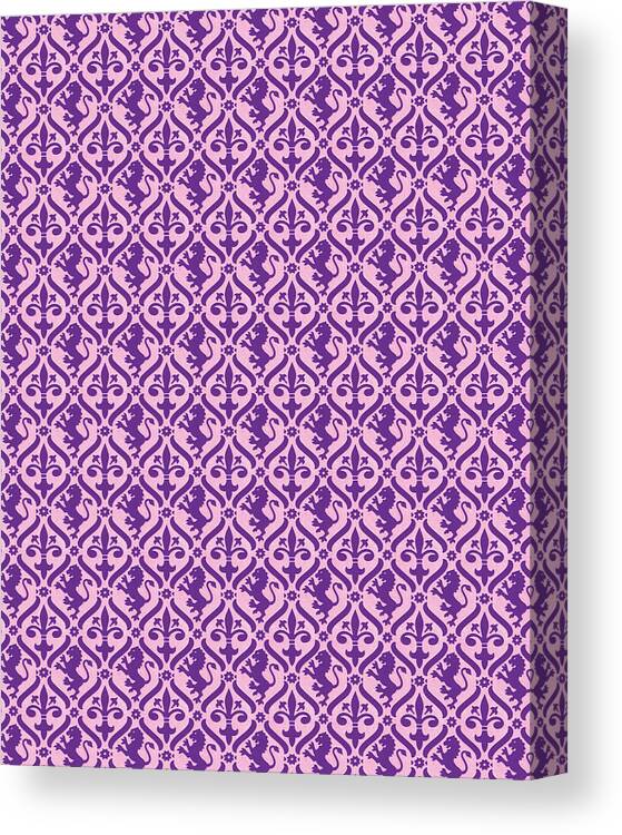 Abstract Canvas Print featuring the drawing Purple Rampant Lion and Fleur-de-Lis Pattern by CSA Images