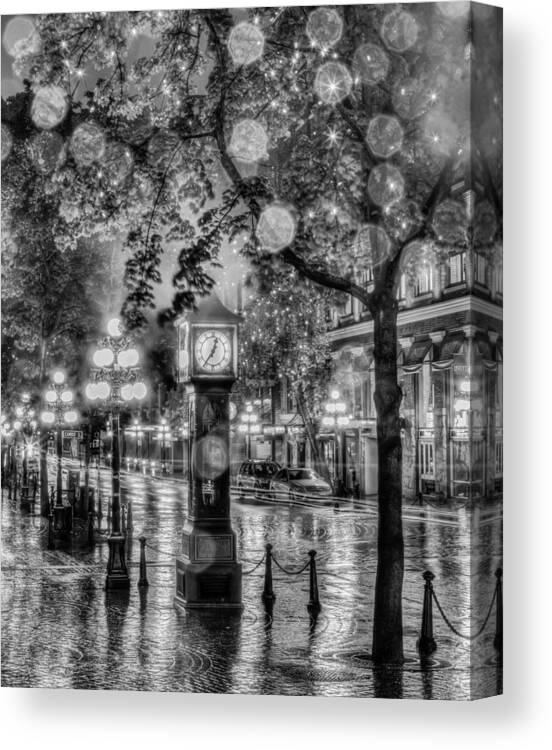 Night Photography Canvas Print featuring the photograph Rainy Night In Gastown! by Paria Didehban