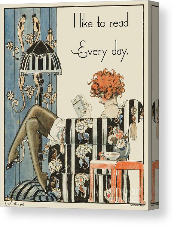 I Like To Read Every Day Canvas Print featuring the painting I Like To Read Every Day, for Book Lovers by Tina Lavoie
