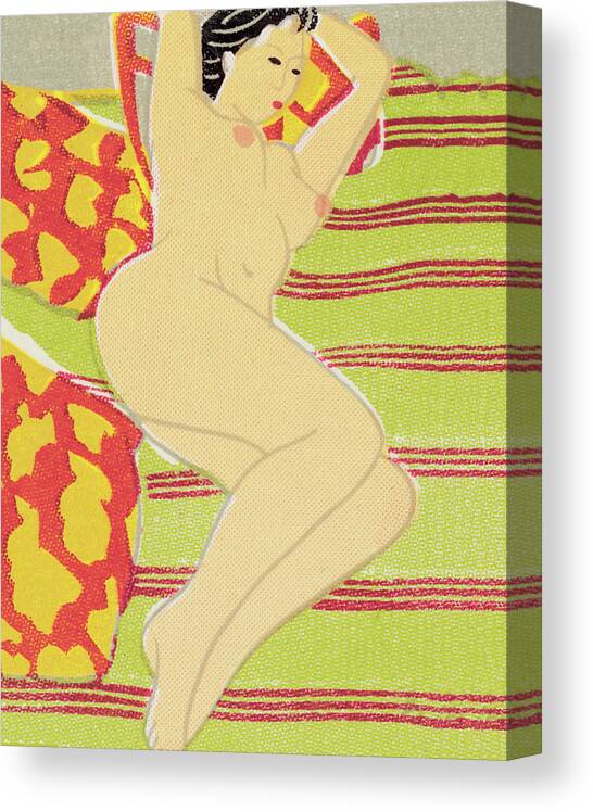 Adult Canvas Print featuring the drawing Reclining Nude Woman by CSA Images