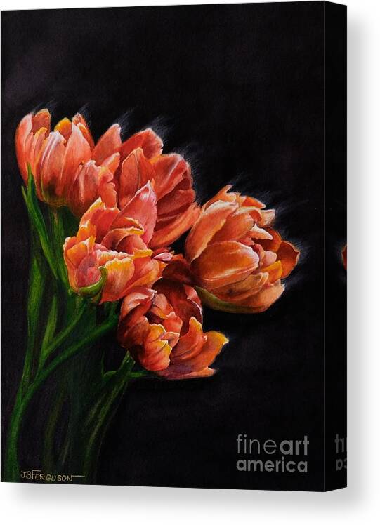Still Life Canvas Print featuring the painting Red Tulips by Jeanette Ferguson