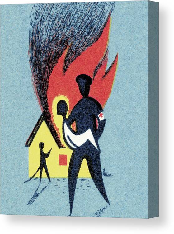 Accident Canvas Print featuring the drawing Rescue From a Burning House by CSA Images
