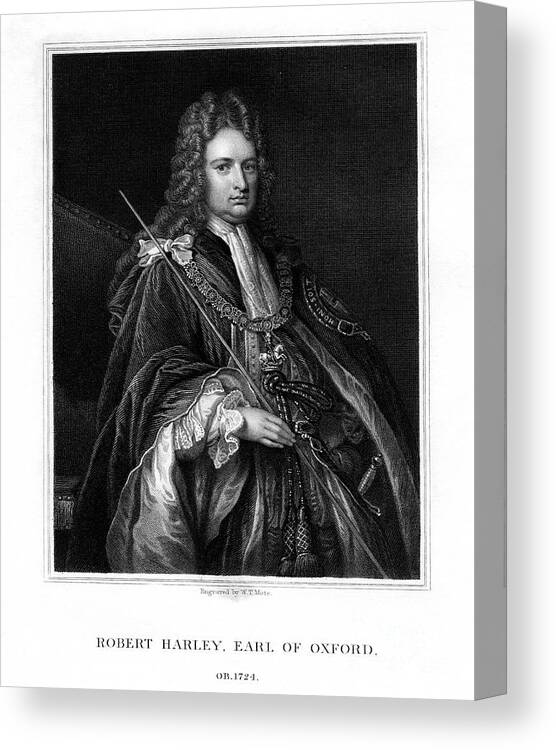 Engraving Canvas Print featuring the drawing Robert Harley, 1st Earl Of Oxford by Print Collector