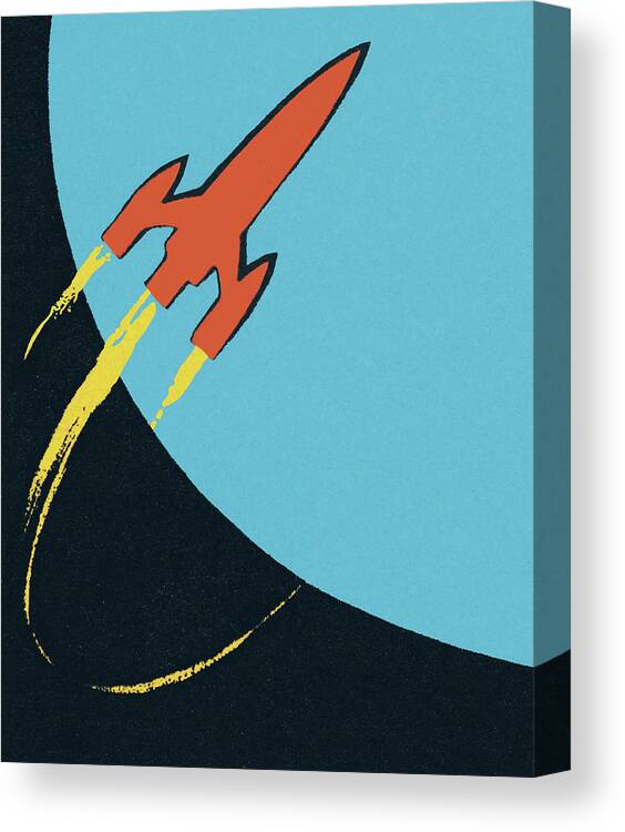 Campy Canvas Print featuring the drawing Rocket Orbiting a Blue Moon by CSA Images