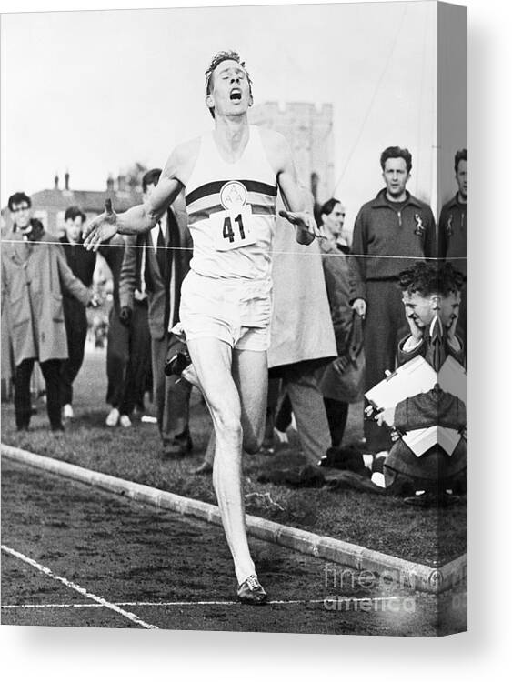 Wind Canvas Print featuring the photograph Roger Bannister Breaking The Four by Bettmann