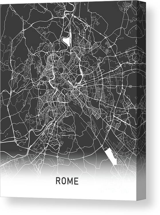 Rome Canvas Print featuring the photograph Rome map black and white by Delphimages Map Creations