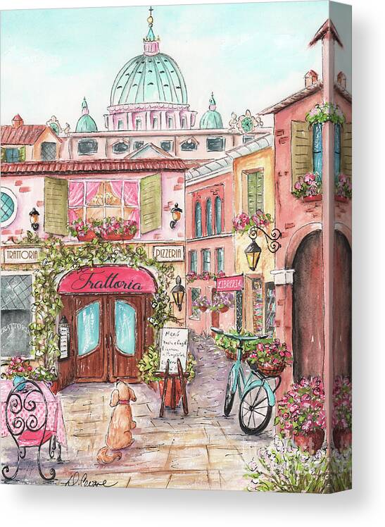 Rome Print Canvas Print featuring the painting Rome Trattoria Watercolor by Debbie Cerone