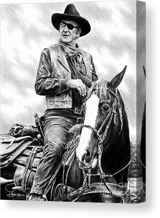 Rooster Cogburn Canvas Print featuring the drawing Rooster Cogburn by Andrew Read