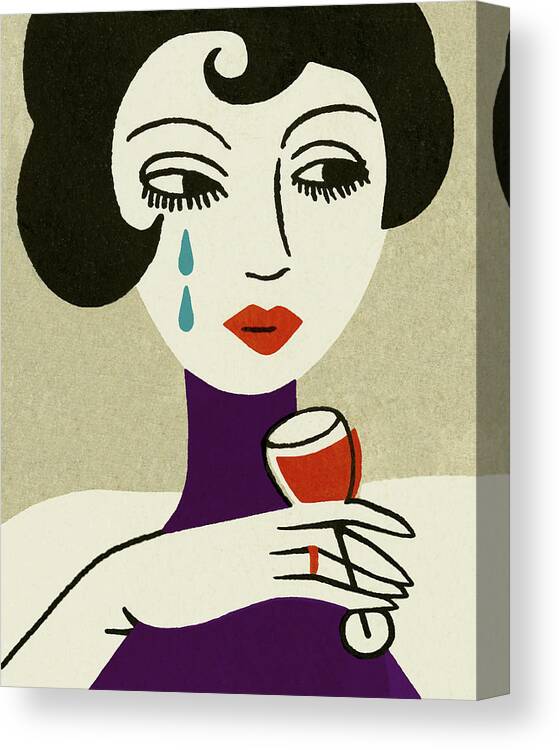 Adult Canvas Print featuring the drawing Sad Woman Drinking Wine by CSA Images