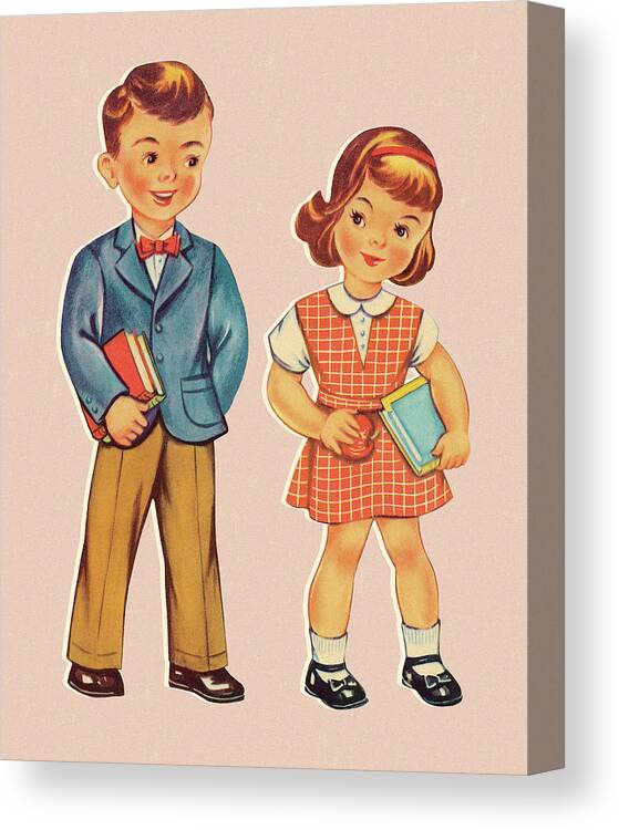 Academic Canvas Print featuring the drawing Schoolgirl and Boy by CSA Images