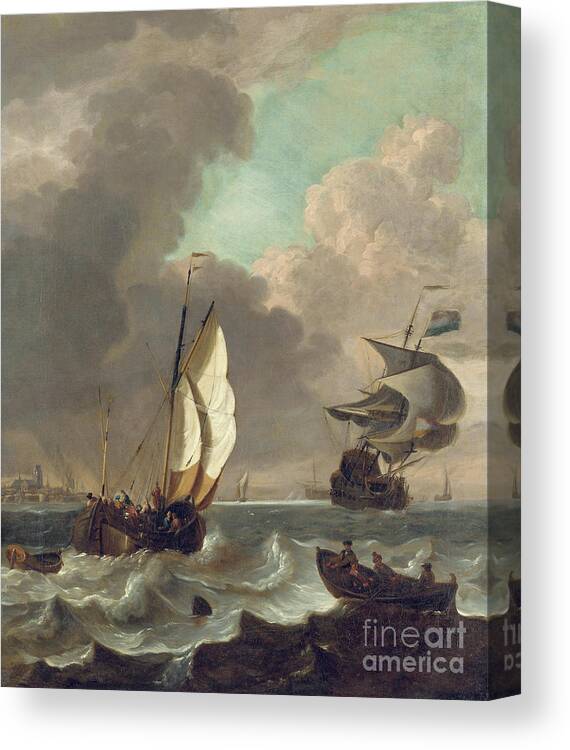 Cloud Canvas Print featuring the painting Shipping in a stiff breeze off Dordrecht by Hendrick Rietschoof
