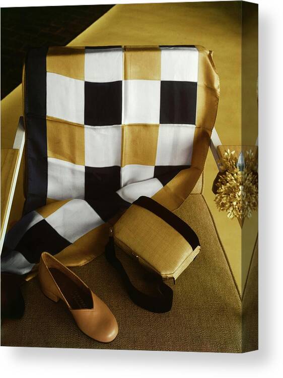 Accessories Canvas Print featuring the photograph Shoe, Handbag And Scarf by Horst P. Horst
