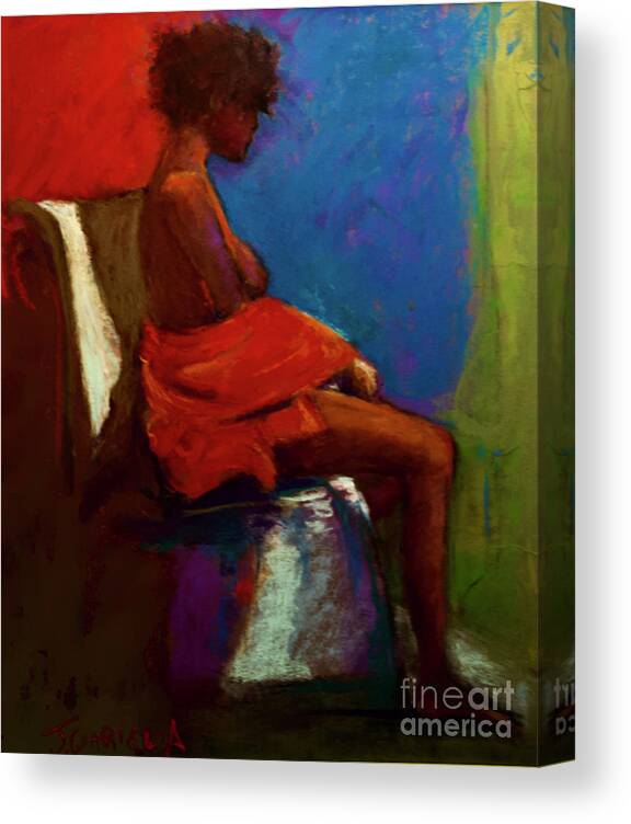 African American Canvas Print featuring the pastel Sitting Nude by Joyce Guariglia