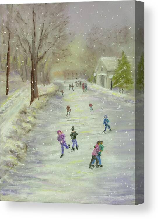 Snow Canvas Print featuring the painting Skaters by Dorothy Riley