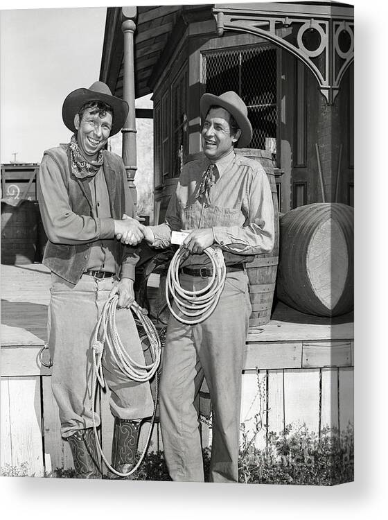 Three Quarter Length Canvas Print featuring the photograph Slim Pickens And Will Rogers, Jr by Bettmann