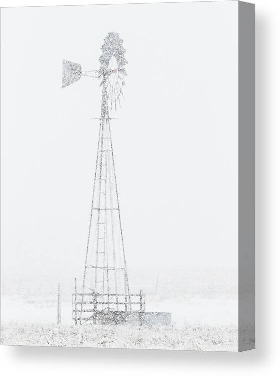 Kansas Canvas Print featuring the photograph Snow and Windmill 04 by Rob Graham