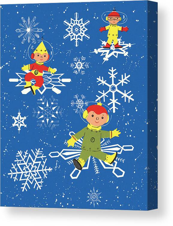 Astronaut Canvas Print featuring the drawing Snowflakes and Astronaut Children by CSA Images