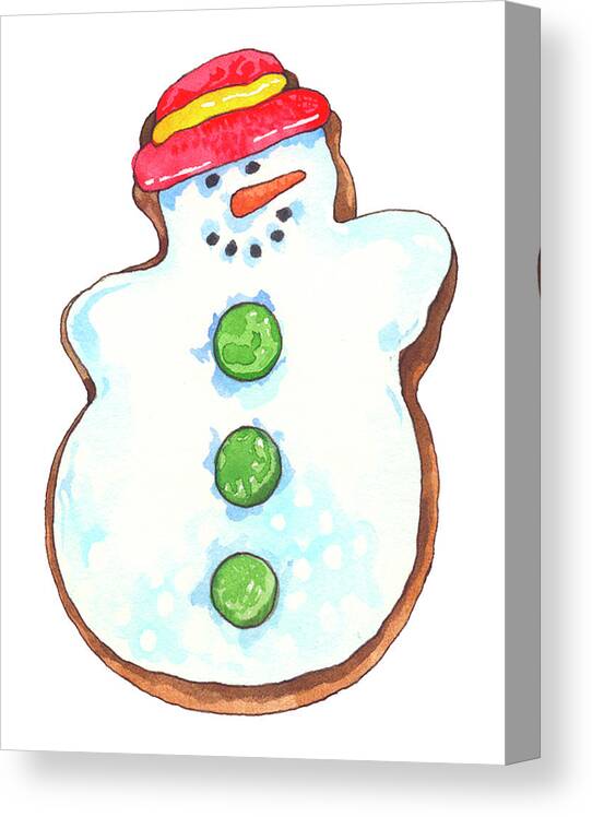 Frosted Snowman Cookie Canvas Print featuring the painting Snowman Cookie 3 by Wendy Edelson
