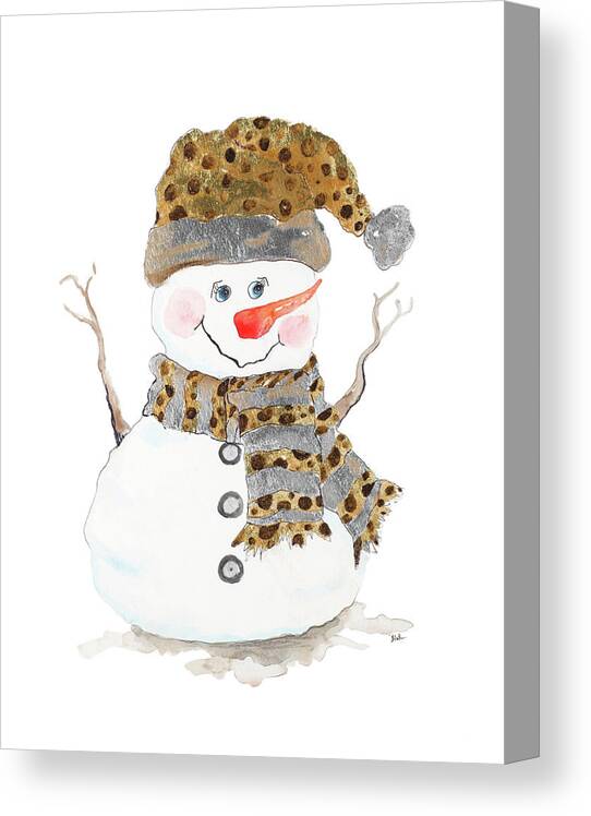 Snowman Canvas Print featuring the painting Snowman With Dots by Patricia Pinto