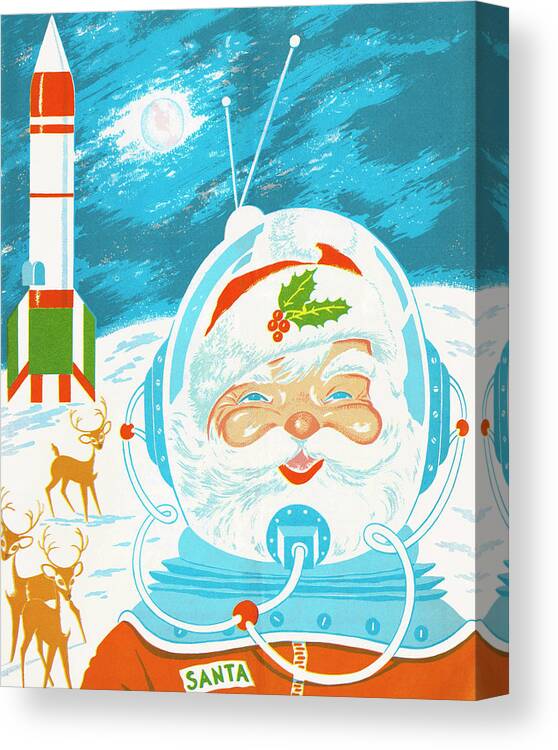 Adventure Canvas Print featuring the drawing Space Santa and Reindeer on the Moon by CSA Images