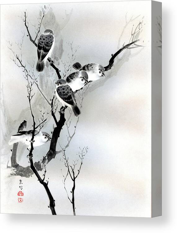Sparrow Canvas Print featuring the painting Sparrows by Puri-sen