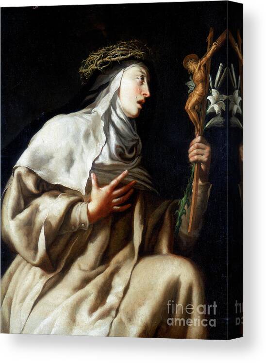Madonna Lily Canvas Print featuring the drawing St Teresa Of Avila Before The Cross by Print Collector