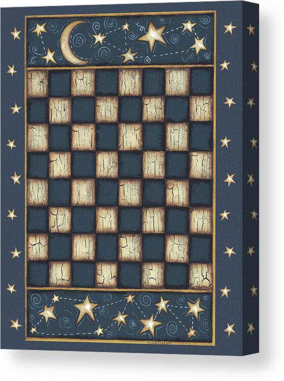 Stars And Moon Canvas Print featuring the painting Star Checkerboard by Robin Betterley