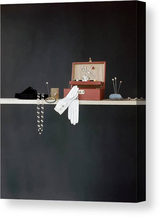 #new2022 Canvas Print featuring the digital art Still Life Of Sewing Chest And Women's Accessories by William Grigsby