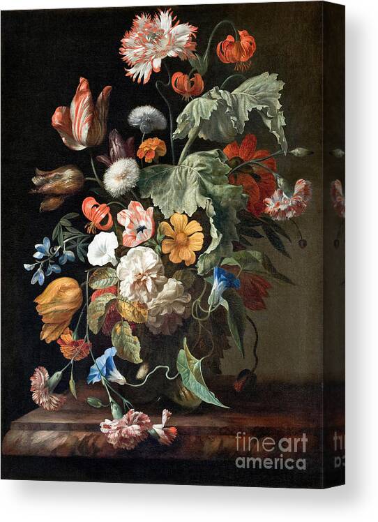 Oil Painting Canvas Print featuring the drawing Still-life With Flowers. Artist Ruysch by Heritage Images