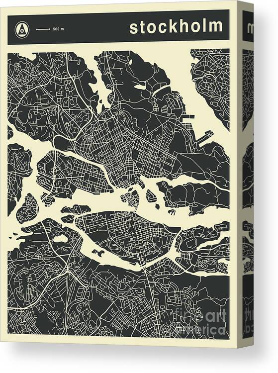 Stockholm Map Canvas Print featuring the digital art Stockholm Map 3 by Jazzberry Blue