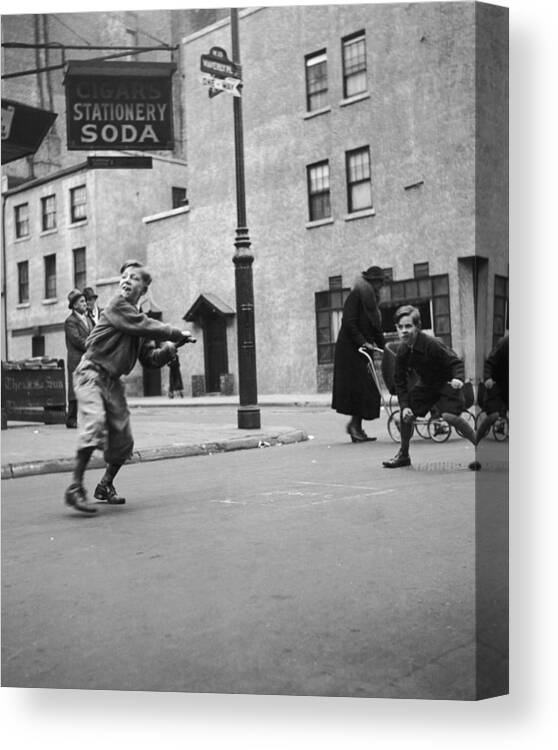 Child Canvas Print featuring the photograph Street Baseball by Fpg