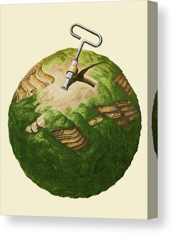 Brown Background Canvas Print featuring the drawing Strip Mining the Earth by CSA Images