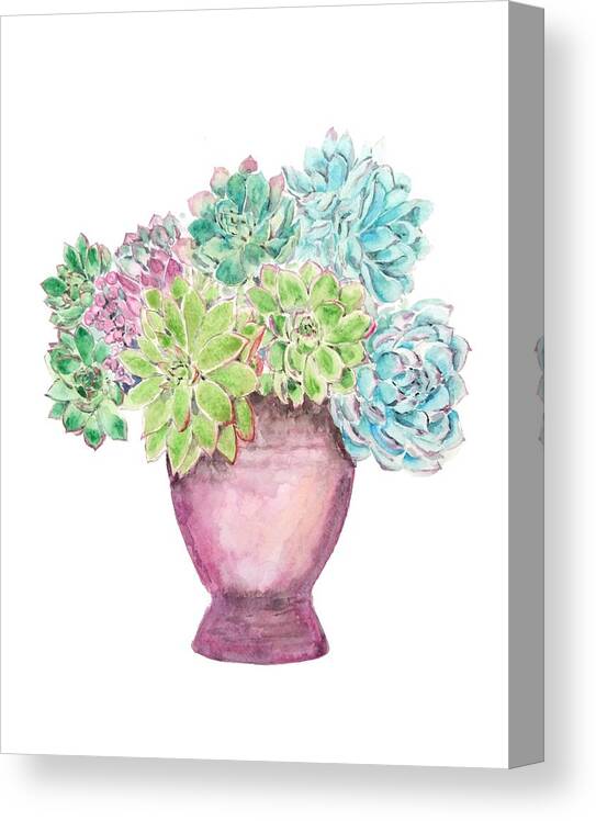 Succulent Painting Canvas Print featuring the painting Succulent In Pot Painting by Color Color