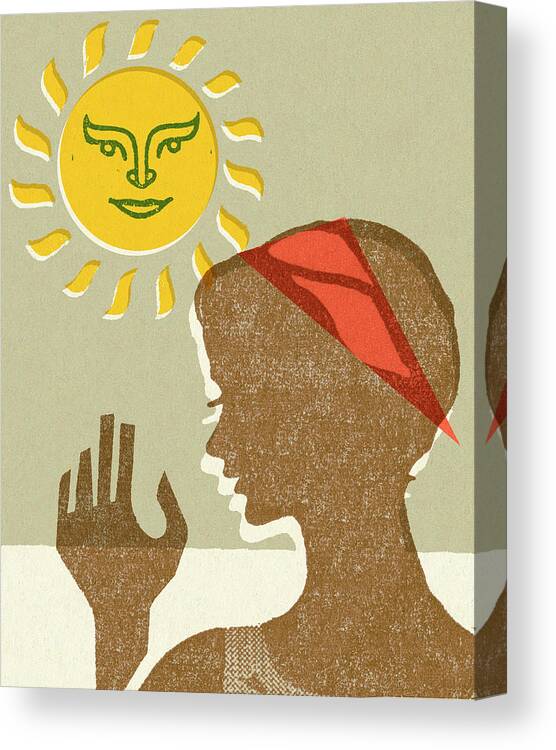 Accessories Canvas Print featuring the drawing Sun and Profile of Woman by CSA Images