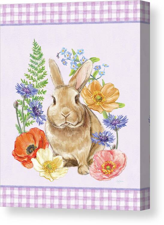 Animals Canvas Print featuring the painting Sunny Bunny II Checker Border Purple by Mary Urban